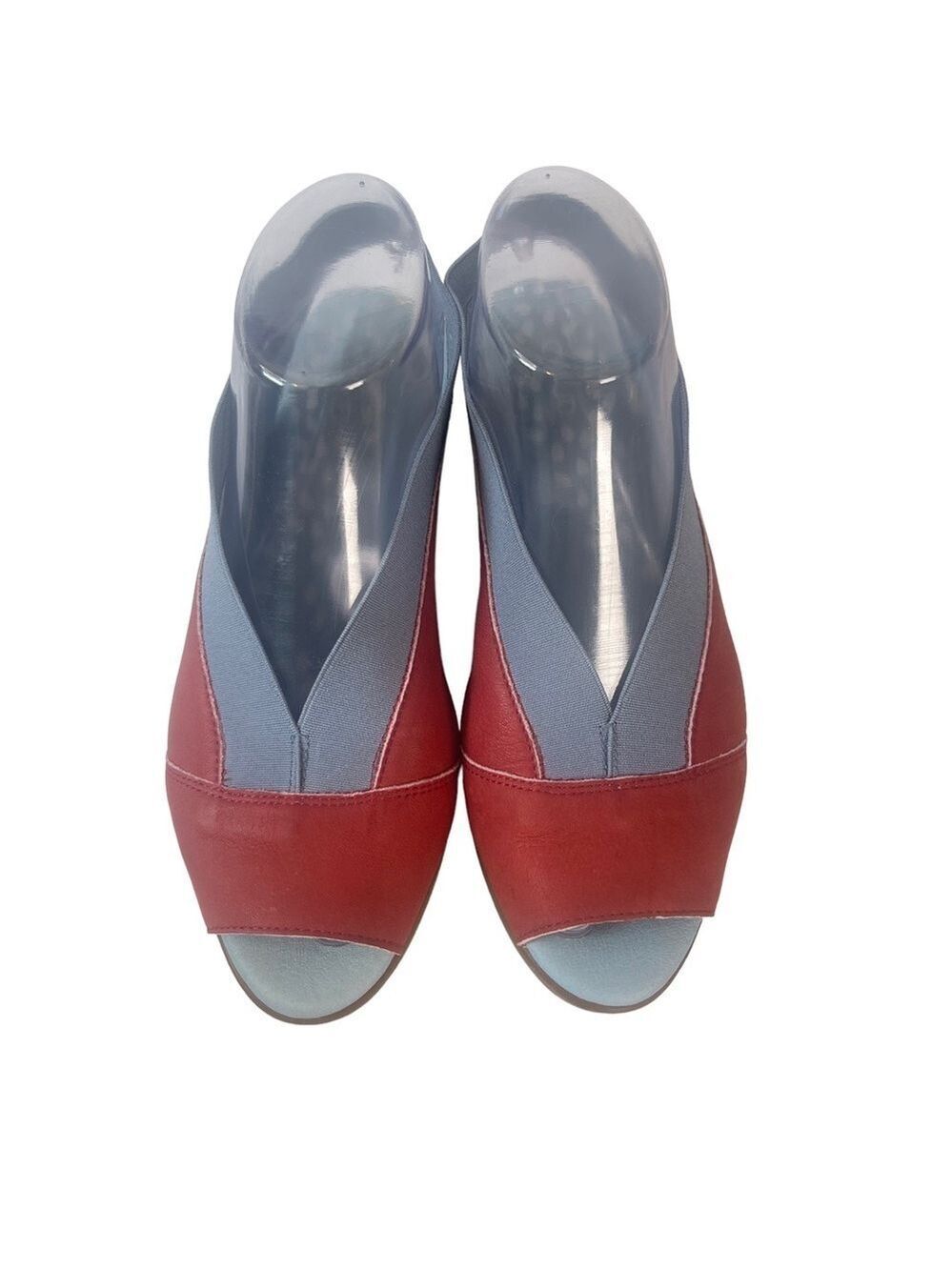 Cloud Caliber Red Blue Colorblock Peep Toe Comfort Flat Sandals Womens 7